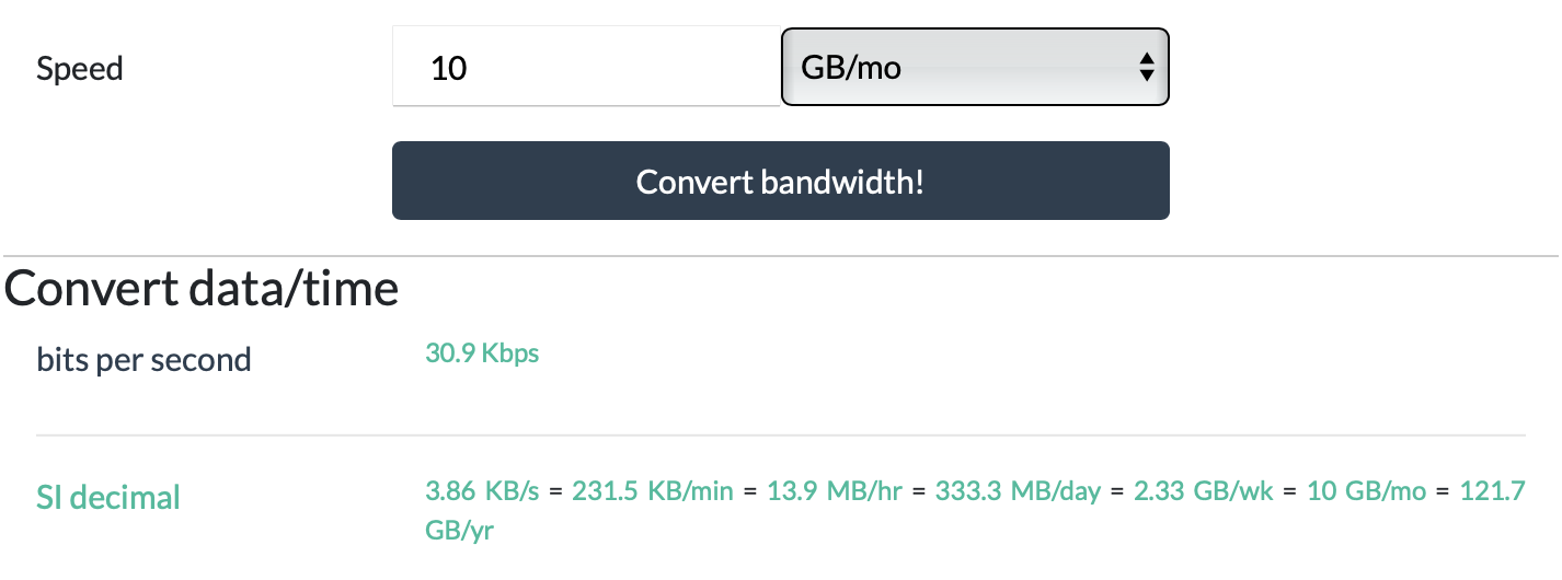 Bandwidth Converter for 10GB/mon